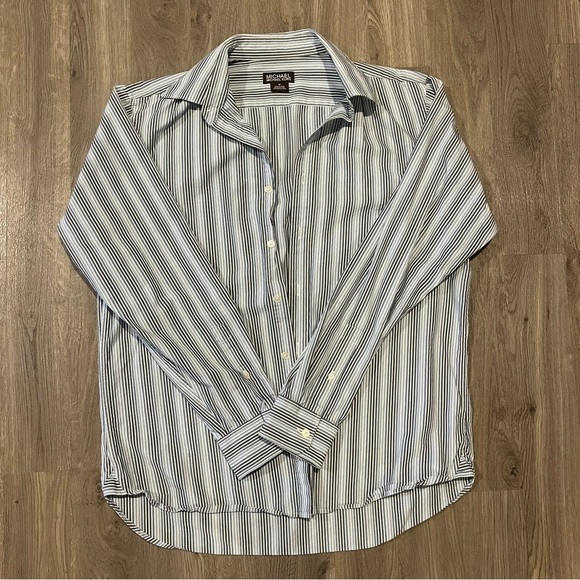 Men’s MICHAEL Michael Kors size medium blue striped button up long sleeve shirt - Picture 2 of 5